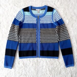 Banana Republic Woman Blue Stripe Zip Up Knit Cardigan Sweater MEDIUM Classic